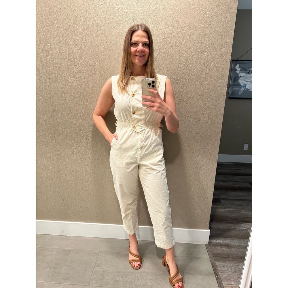 THAKOON COLLECTIVE Off-White Cotton Blend Sleeveless Jumpsuit Size 12